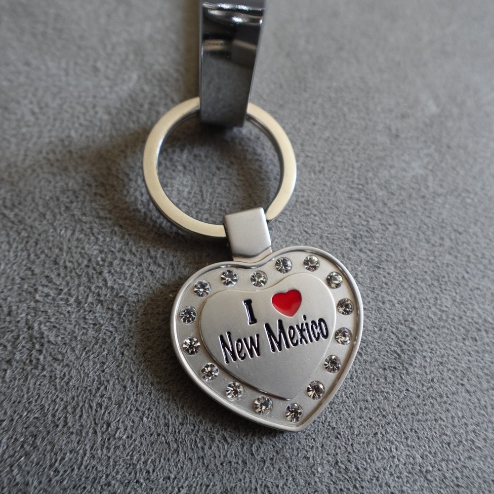I Love New Mexico Keychain Metal Rhinestone Novelty Route 66 Destination Travel